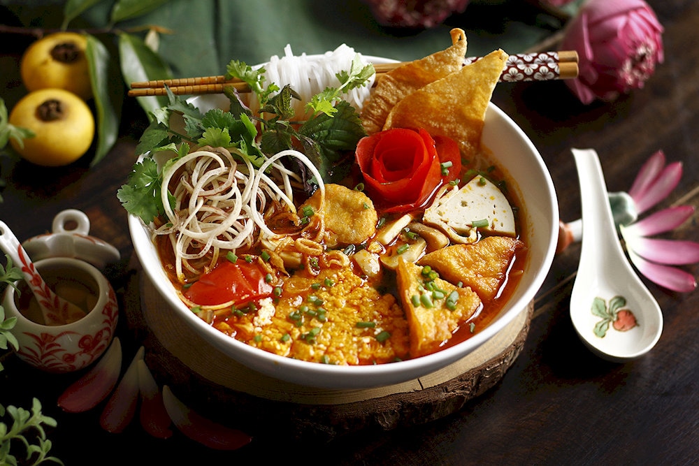 Enjoy vegan Bun Rieu; you will feel the wonderful blend of sour, sweet, and slightly spicy taste 